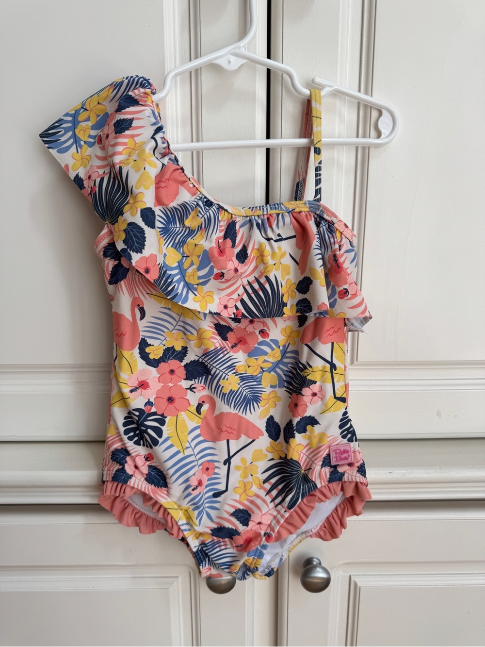 RuffleButts One Shoulder Ruffle One Piece Swimsuit ~ Tropical Flamingo ~ 5